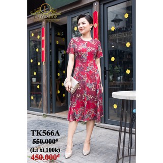 Đầm trung niên Thời trang Quý bà cao cấp Ladyshop Đầm thun lưới xòe cúc bọc TK566