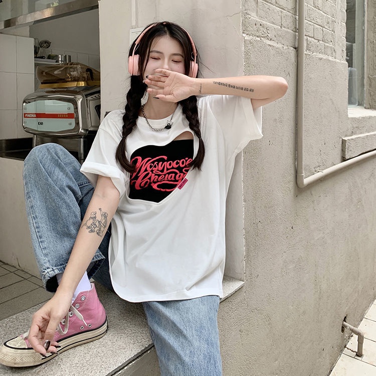 COZOK Set Áo Thun Tay Ngắn + Áo Sát Nách Hoạ Tiết Trái Tim Đáng Yêu
