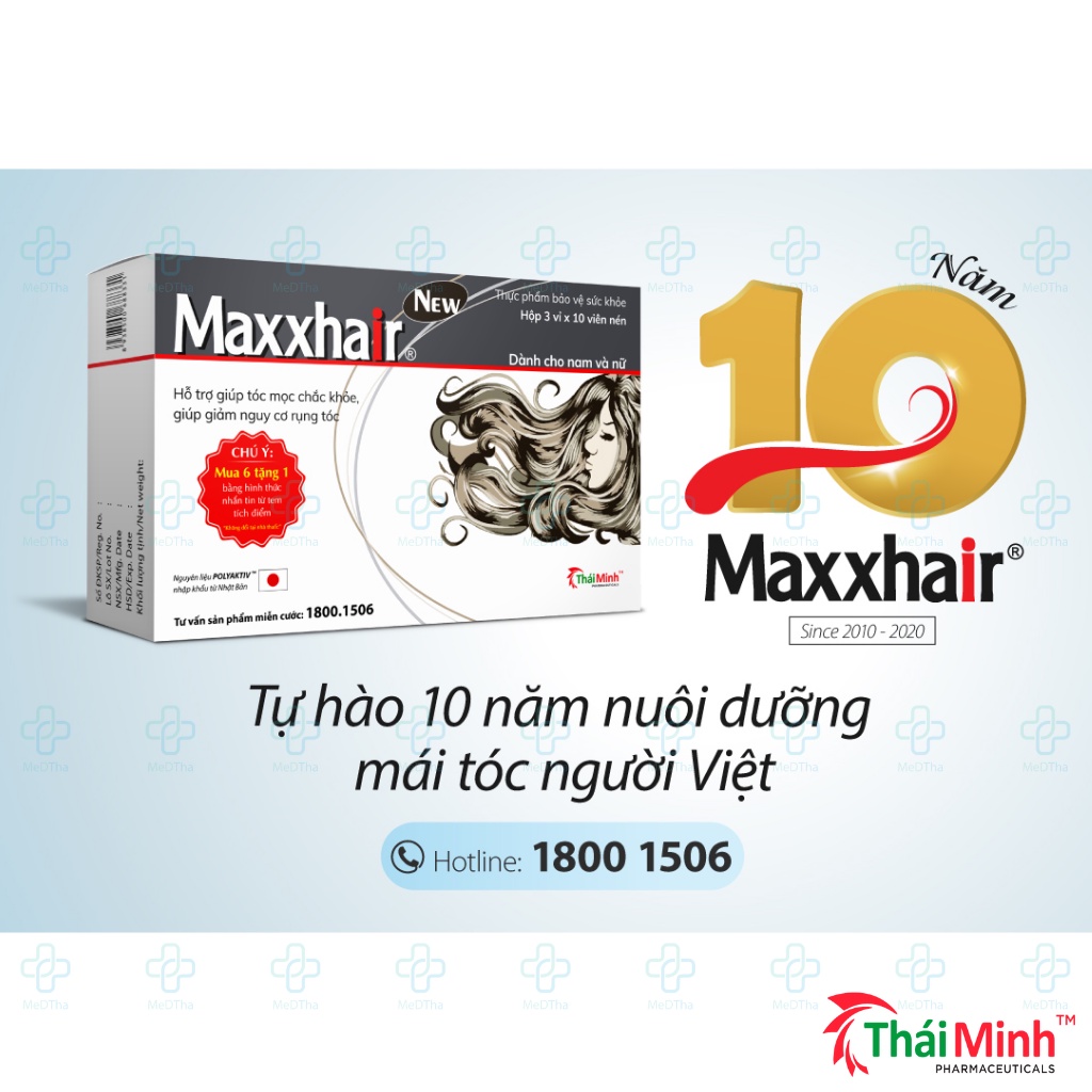 Maxxhair - Kích Thích Mọc Tóc, Chống Rụng Tóc, Mọc Tóc Nhanh, Biotin, Hà Thủ Ô, Kẽm (Hộp 30 viên) [Chính Hãng]