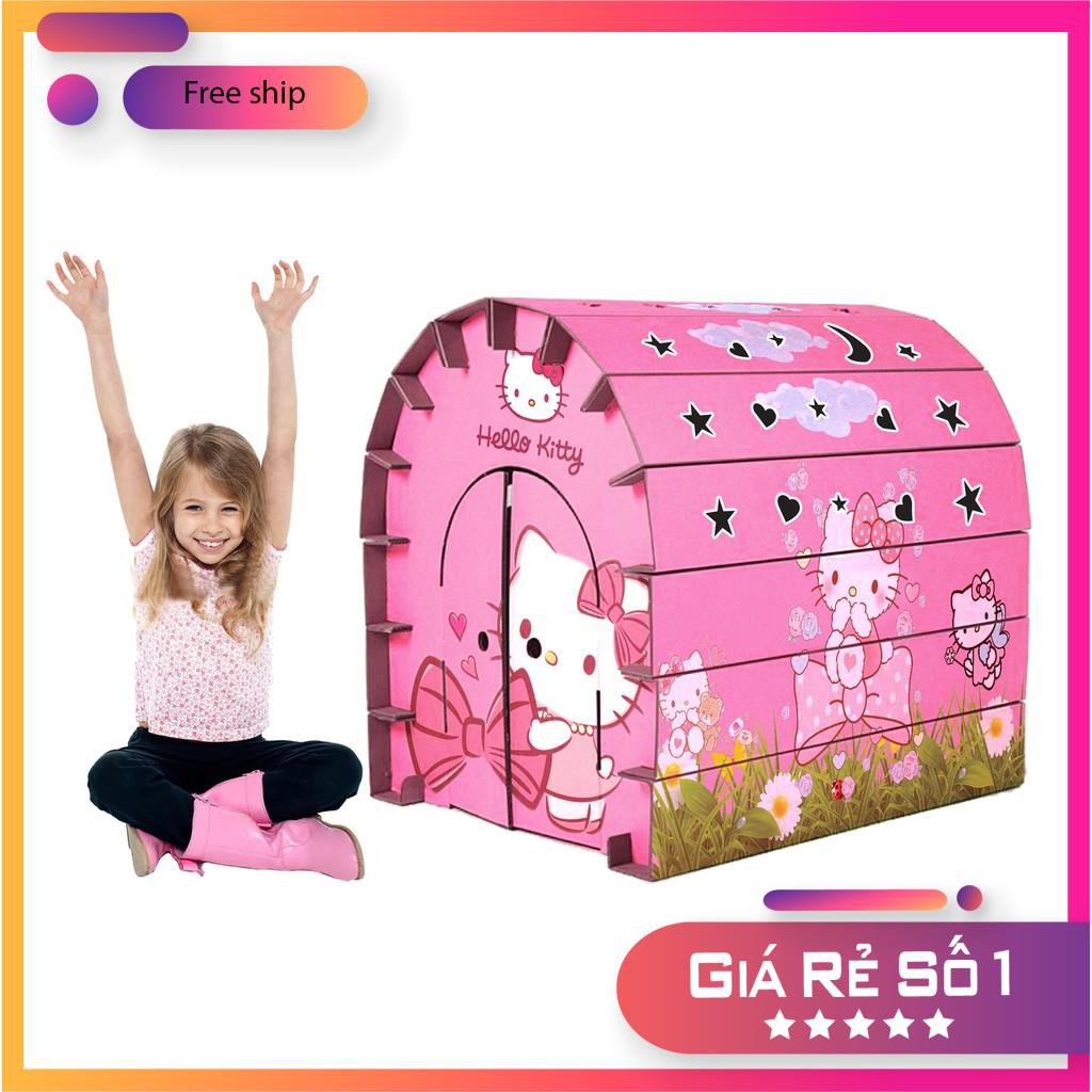 – Nhà Bìa carton Lắp Ghép cho bé - Hello Kitty - 5 Lớp Cán Bóng Chịu Lực 20Kg