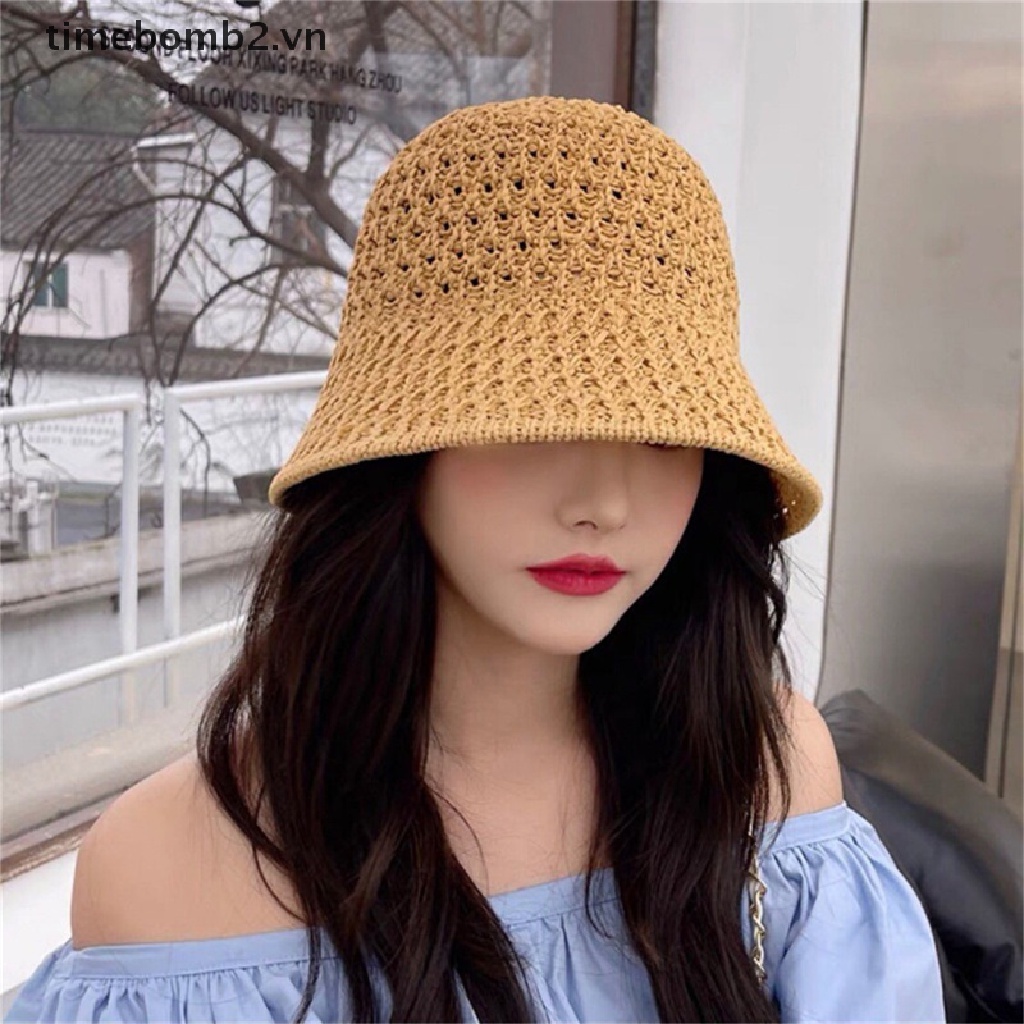 {Fashion} Mũ Xô Dệt Kim Mềm Khoét Lỗ Rỗng Màu Trơn Đơn Giản Mùa Hè Có Thể Gập Lại Cho Nữ