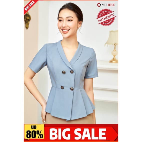 Áo thiết kế giả vest 4 cúc tay lỡ dáng peplum;cao cấp YuHee