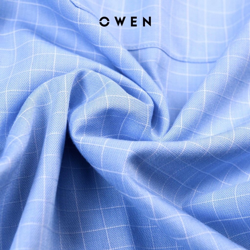 Sale Chính Hãng OWEN - Aó sơ mi ngắn tay Owen chất sợi tre màu xanh kẻ ô trắng 20591 hot 🌺 neww * ! %