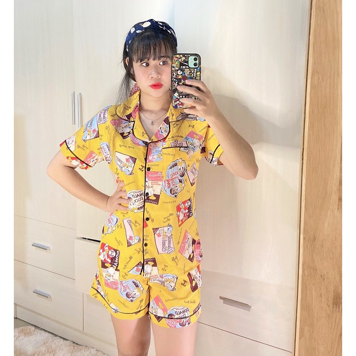 (May Kỹ) Đồ Bộ Pijama Satin, Set Lụa Đùi Cộc, Đồ Mặc Nhà Nữ Dễ Thương, Bộ Ngủ Cao Cấp Form 40-60-70kg