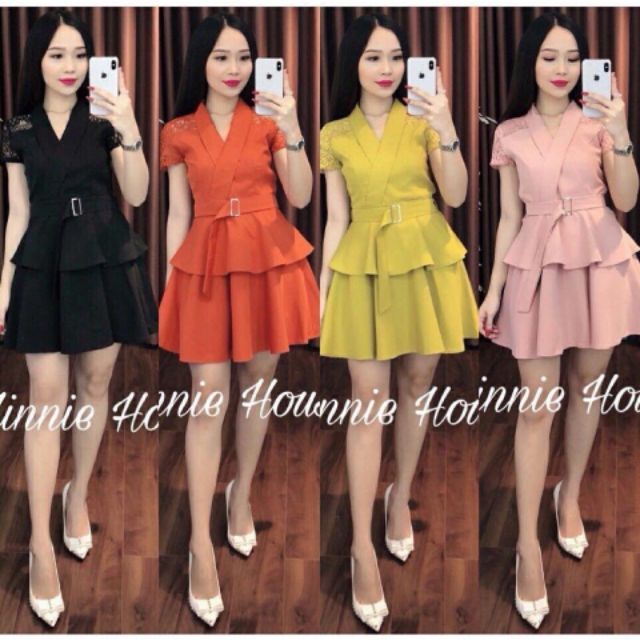 Đầm Cổ Vest Kèm Thắt Lưng