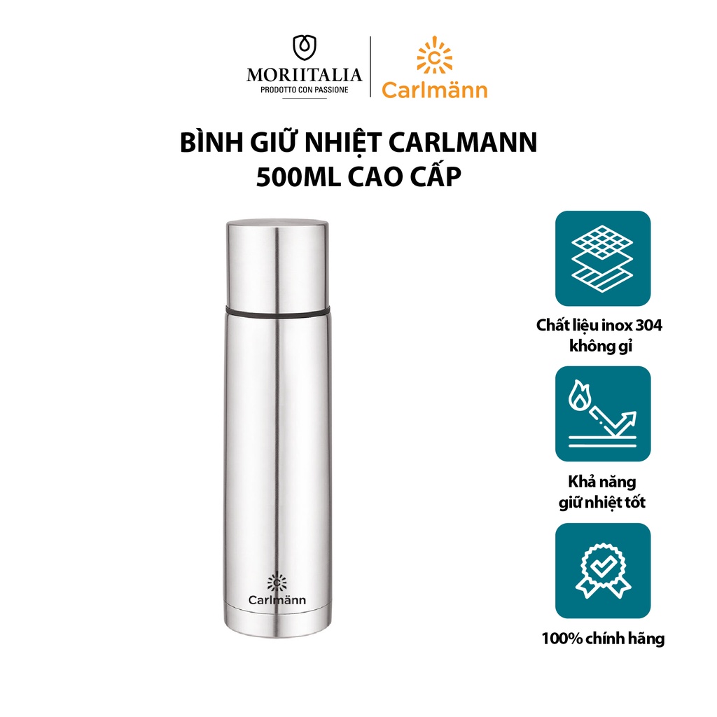 Bình giữ nhiệt inox Carlmann giữ nóng lạnh nhiều giờ dung tích 500ml hàng cao cấp chính hãng Moriitalia 007399