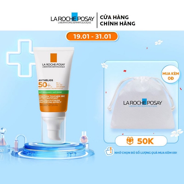 Kem chống nắng giúp kiểm soát bóng nhờn &amp; bảo vệ da trước tia UVB UVA SPF 50+ La Roche-Posay Anthelios XL Dry Touch 50ml