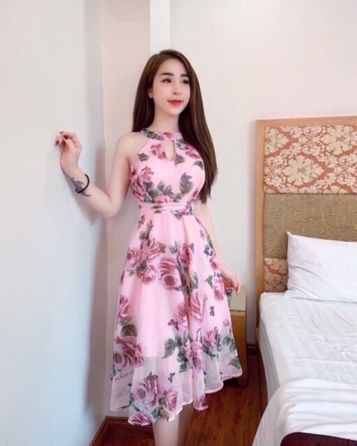 🌸ĐẦM DÁNG XOÈ MAXI CỔ YẾM GIỌT NƯỚC VOAN HOA GIÁ RẺ