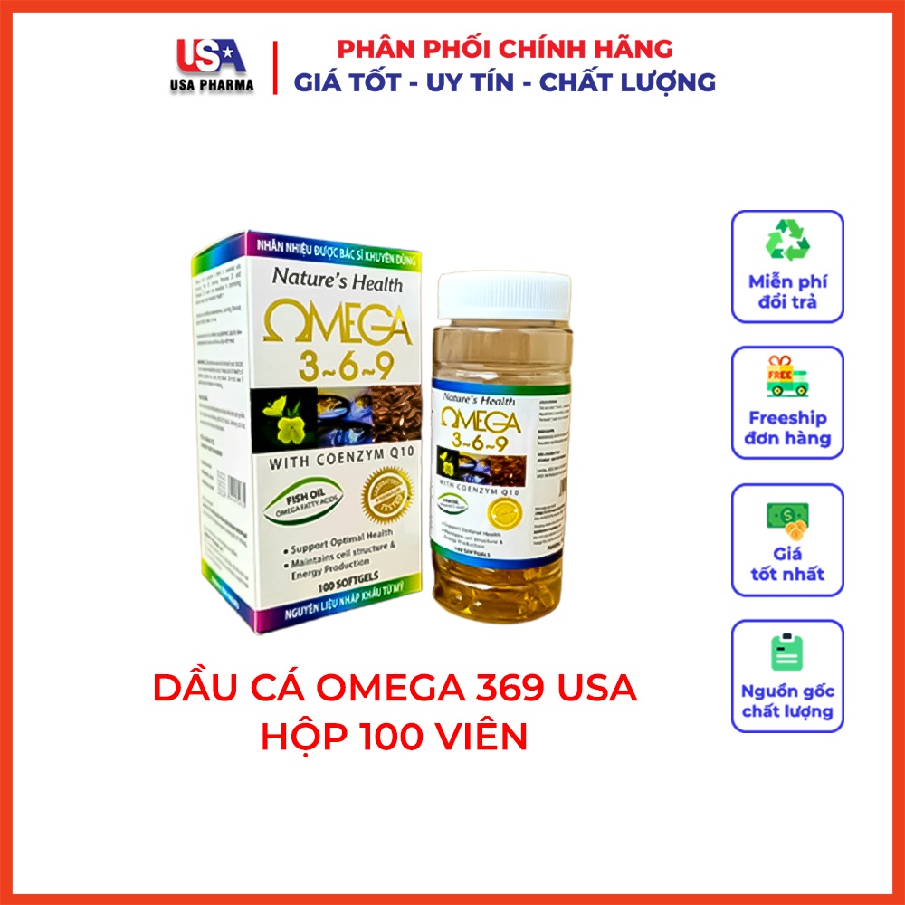 Dầu Cá Omega 369 Hỗ Trợ Hệ Tim Mạch , Trí Não , Tăng Cường Thị Lực , Sáng Mắt - Hộp 100v