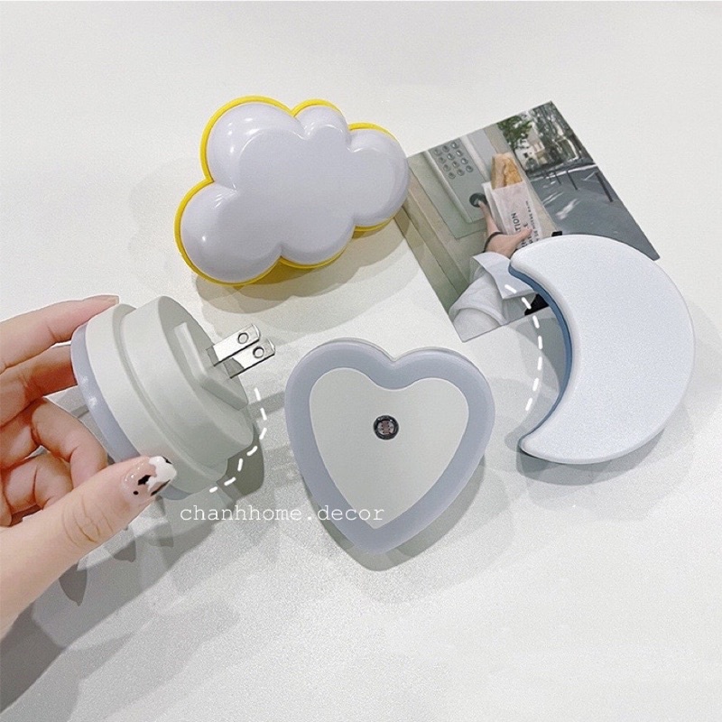 Đèn ngủ Led cảm biến ánh sáng tự động kiểu dáng trái tim, mây, mặt trăng trang trí phòng Chanhhome.decor