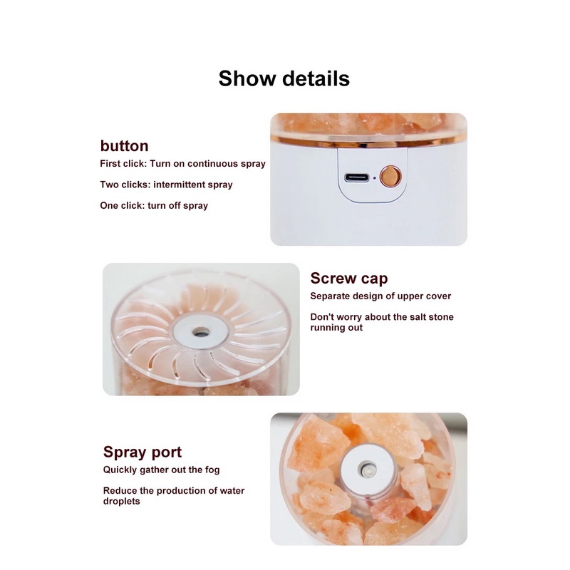 Máy Tạo Độ Ẩm Không Khí Pha Lê Xông Phòng USB Không Dây Tinh Máy Khuếch Tán Tinh Dầu 400ml Humidificador