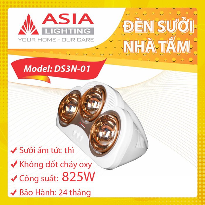 [RẺ NHẤT SHOPEE] Đèn Sưởi Ấm Nhà Tắm ASIA DS3N-01, 3 Bóng Hồng Ngoại Công Suất 275W/Bóng - Bảo Hành 24 Tháng