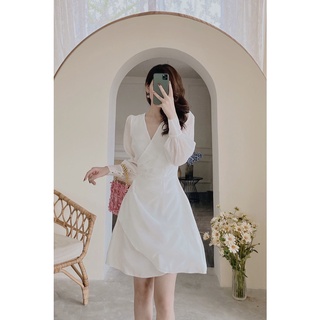 Đầm tay phồng cổ tim xếp ly eo cao cấp