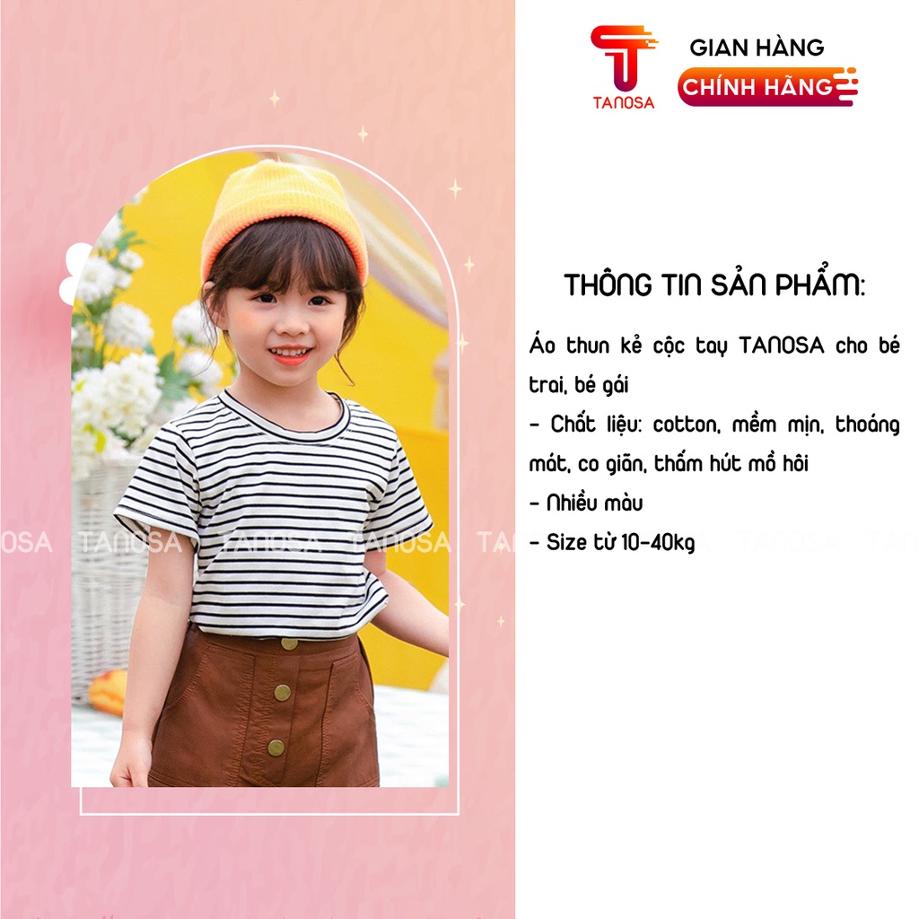 Áo thun kẻ cộc tay TANOSA chất cotton cho bé trai, bé gái 10-40kg