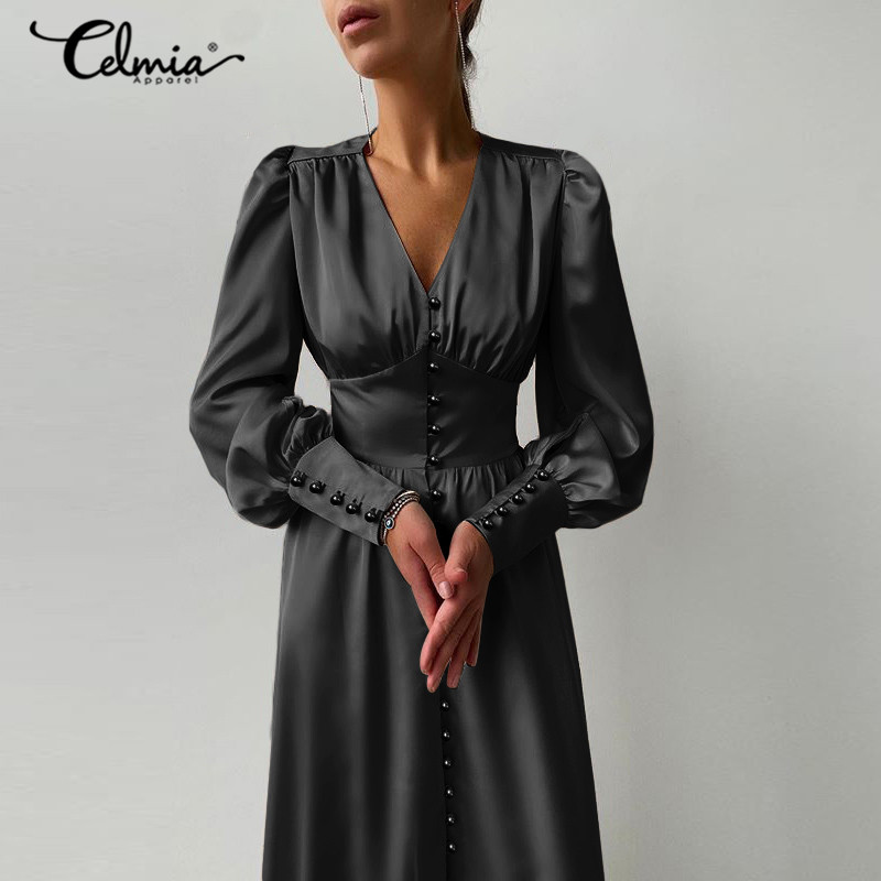 Đầm CELMIA Dài Cổ Chữ V Tay Phồng Thanh Lịch Cho Nữ | BigBuy360 - bigbuy360.vn