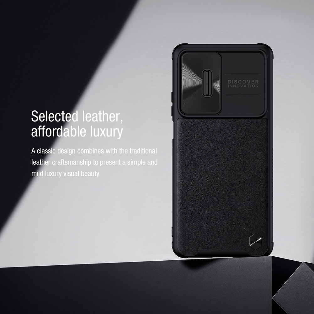 Ốp điện thoại NILLKIN bằng da màu trơn chống sốc có nắp trượt bảo vệ camera cho Xiaomi Redmi K50 Pro / K50