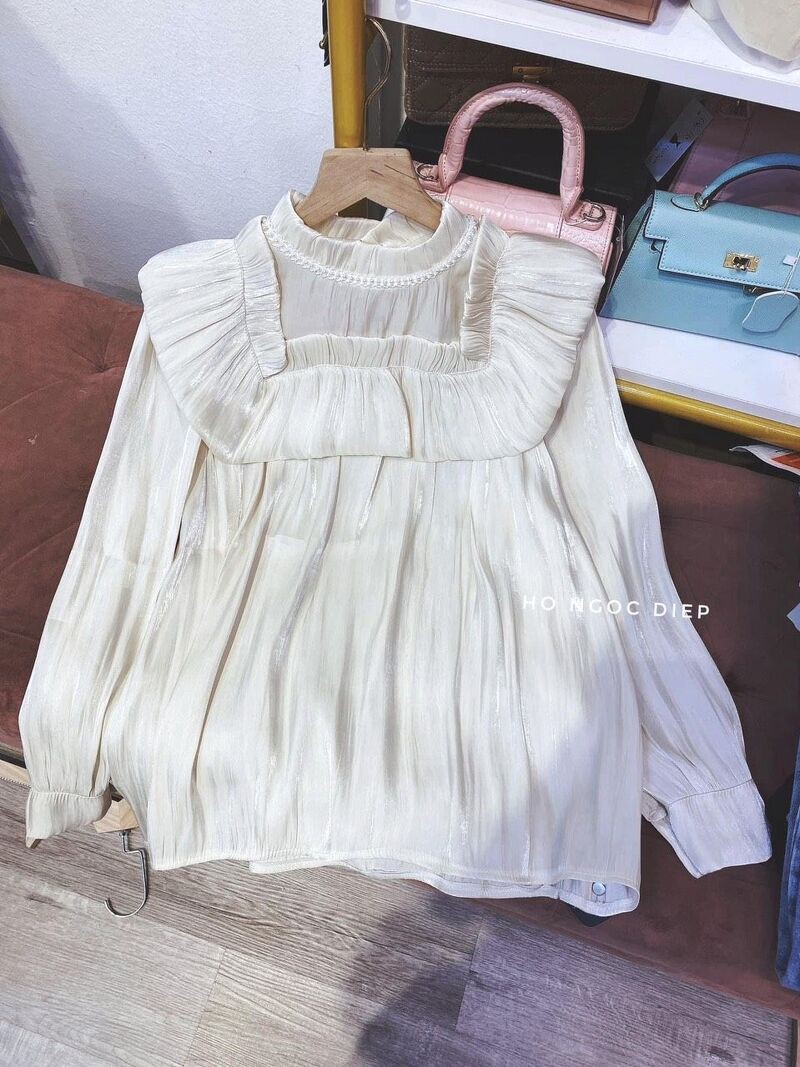 Áo sơ mi bèo lụa óng ogana cổ ngọc bánh bèo tiểu thư đáng yêu mỏng cá tính