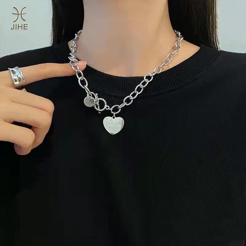 【JIHE】Choker Dây Chuyền / Vòng Tay Mặt Trái Tim Khắc Chữ Đơn Giản Phong Cách Hàn Quốc Cổ Điển