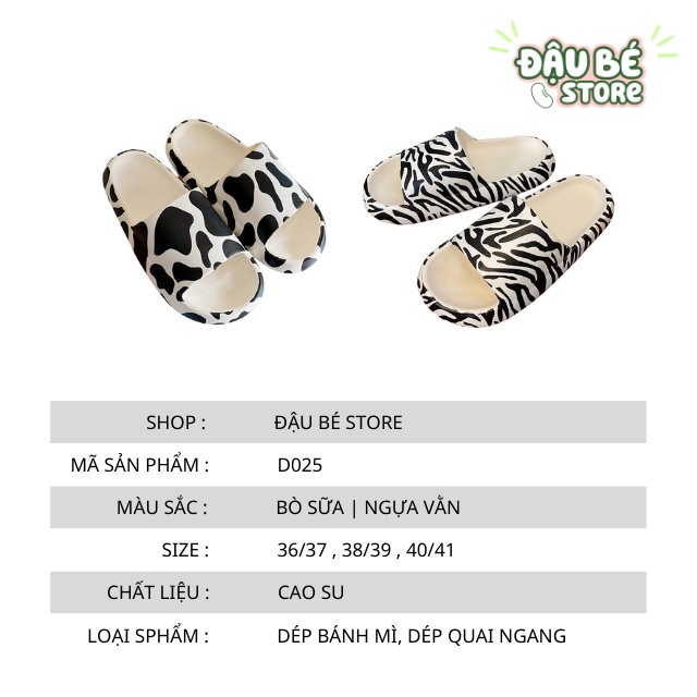 Dép Bánh Mì Hoạ Tiết Bò Sữa Ngựa Vằn Ulzzang - Dép Lê Quai Ngang Hottrend Siêu Êm Chống Trơn Trượt - Daube - D025