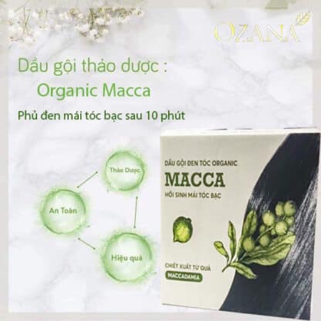 Dầu gội đen tóc phủ bạc Organic Macca