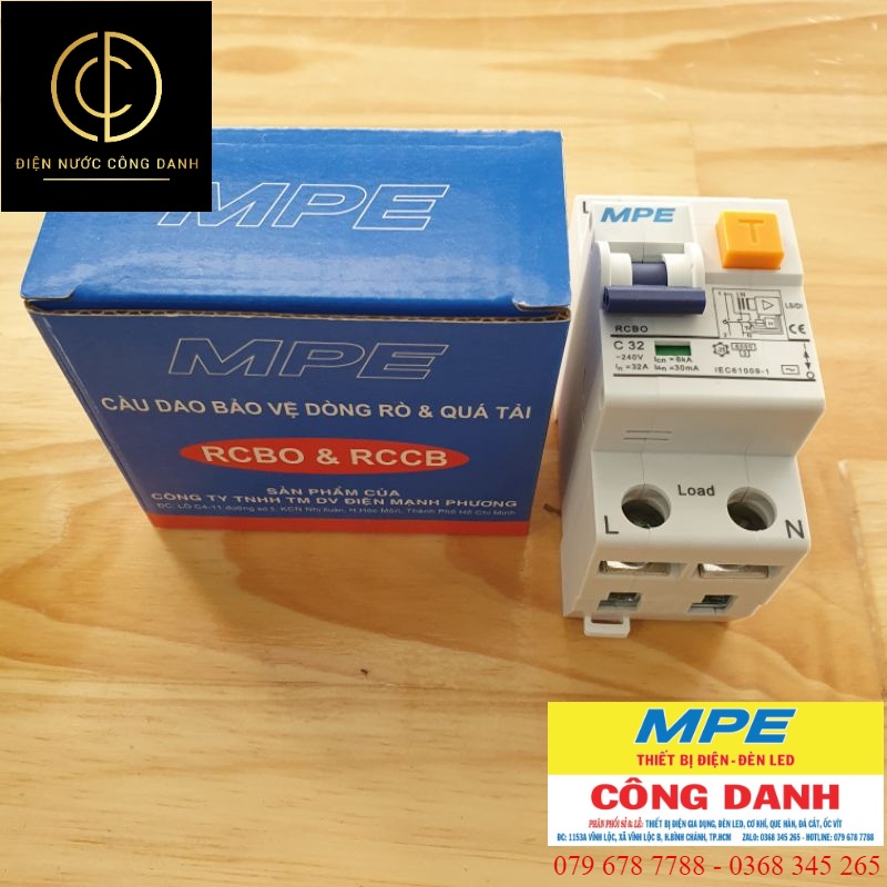 CB chống giật quá tải MPE 40A 32A Aptomat chống giật Cầu dao chống rò dòng RCBO30/232