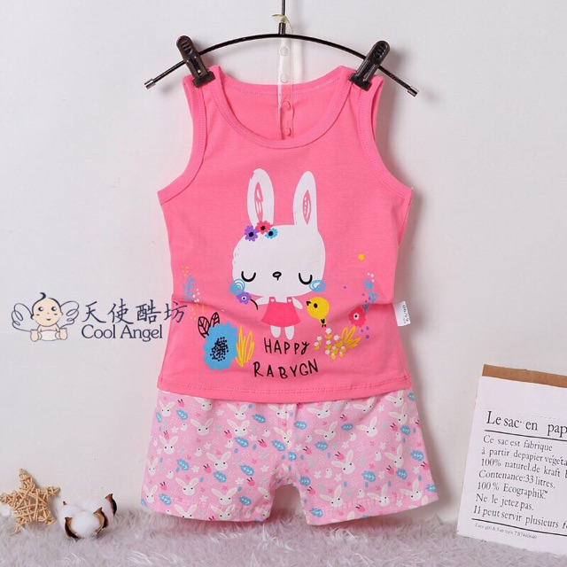 # Bộ đồ thun cotton ba lỗ bé gái# bộ đồ thun bé gái peppa,pony, kitty, thỏ, mickey, nàng tiên cá, mèo, voi#