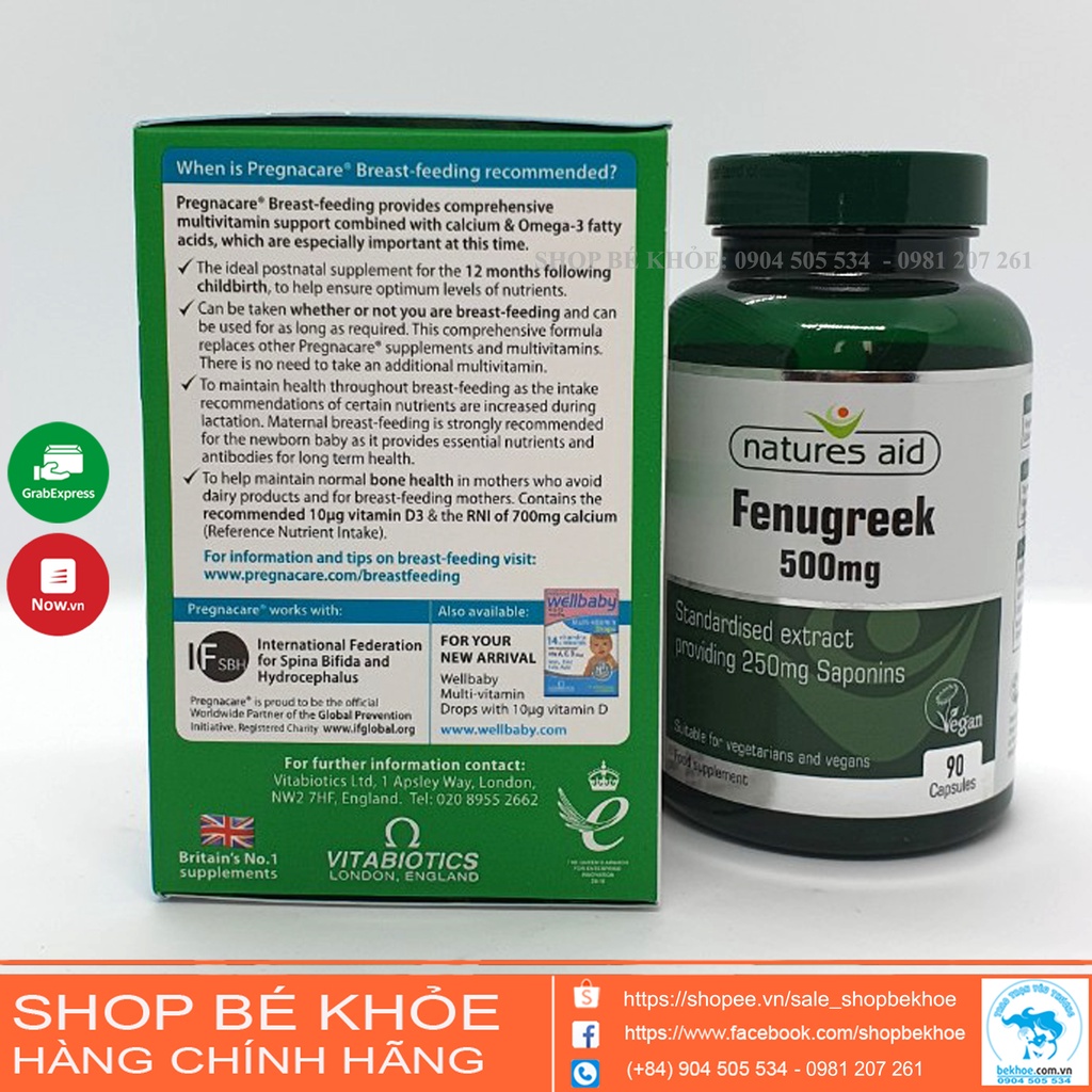 Combo Vitamin sau sinh Pregnacare breast feeding và cỏ Cà ri lợi sữa Fenugreek