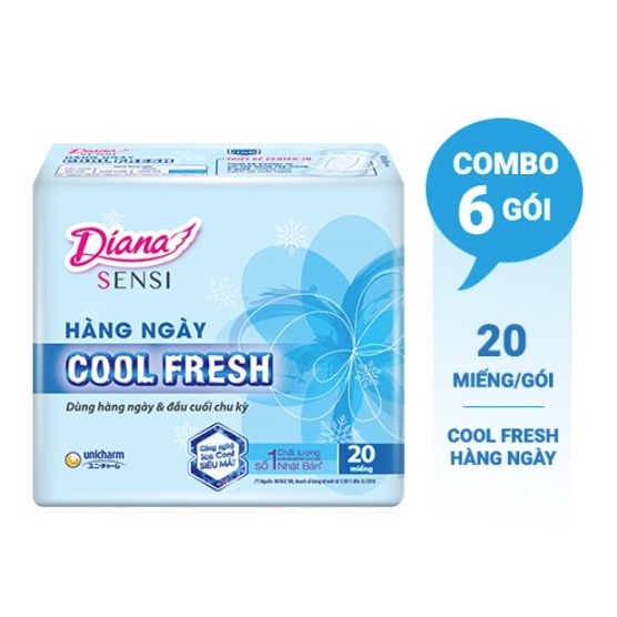 Bịch 6 Gói Băng Vệ Sinh Diana Hàng Ngày Sensi Cool Fresh Gói 20 Miếng