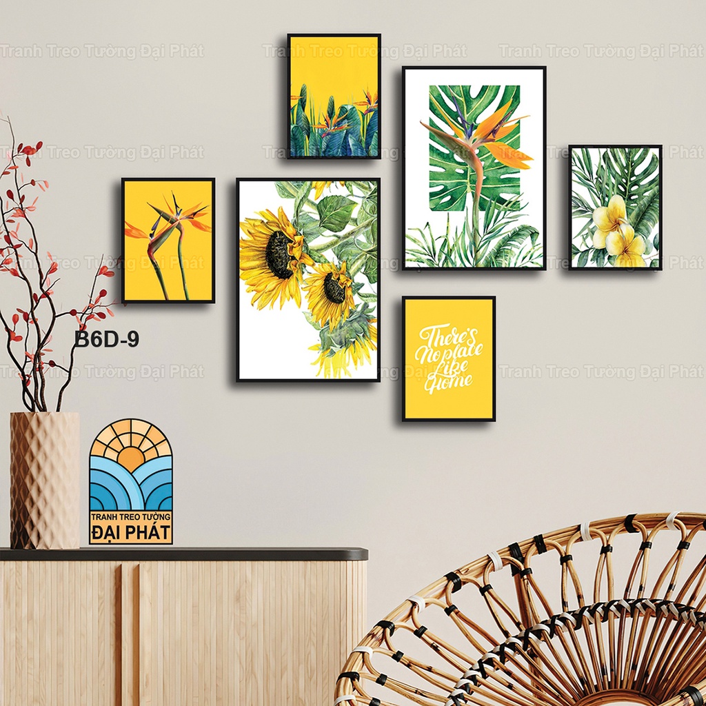 Set 6 Tranh Treo Tường Tráng Gương Đã Có Khung nhiều chủ đề tặng kèm đinh chuyên dụng