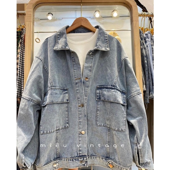 Áo khoác bò unisex trơn fom rộng