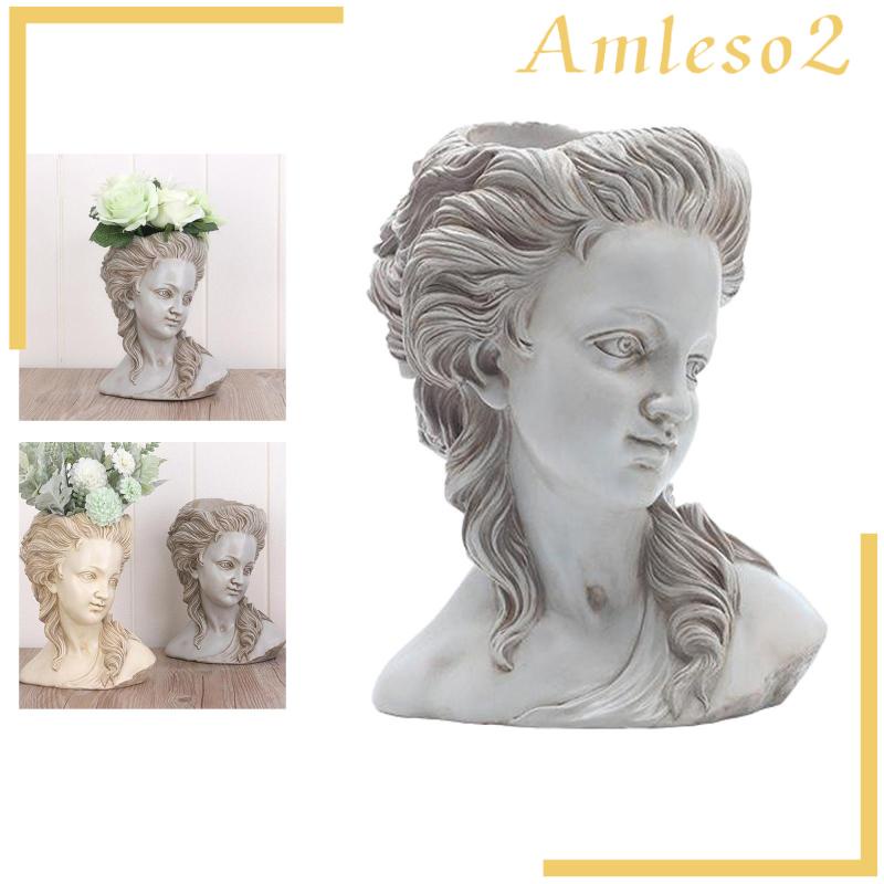 Resin Succulent Plant Flower Pot Greek Goddess Portrait Head Planter White