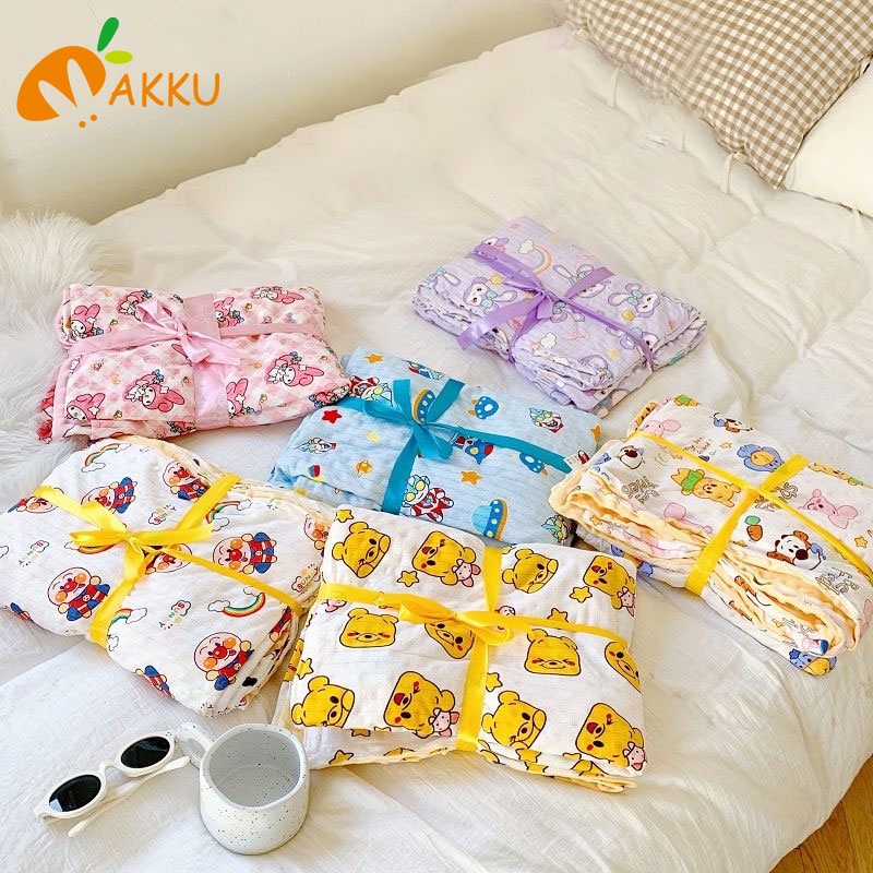 Chăn Hai Mặt Vải Cotton Thoáng Khí In Hoạt Hình Dễ Thương Cho Bé