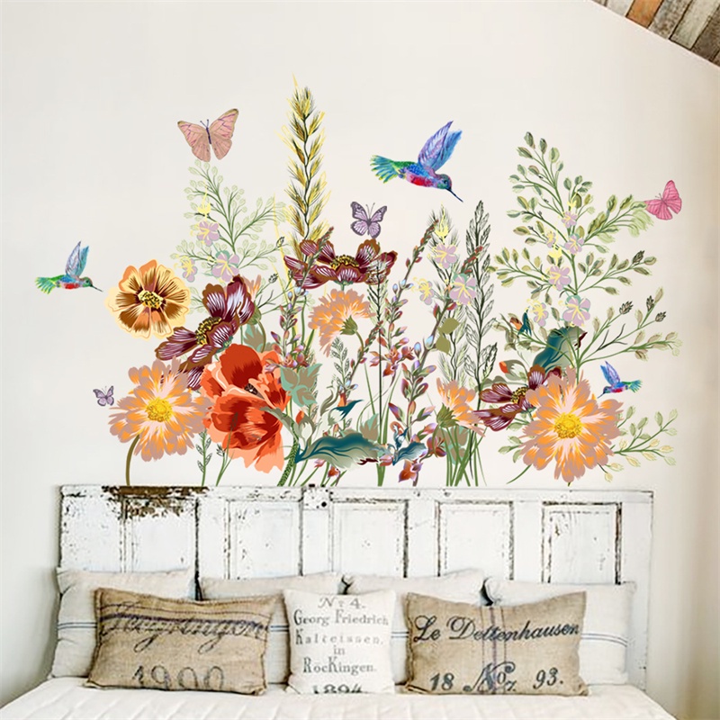 Miếng Dán Tường Trang Trí Hình Hoa Và Bướm