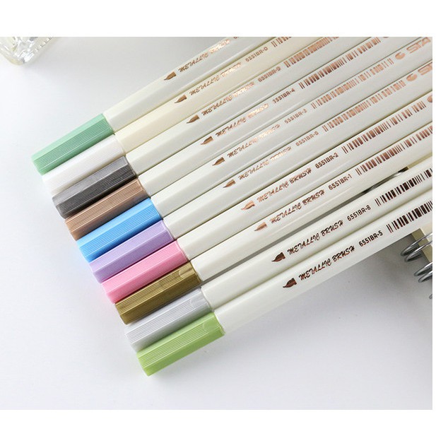 Bộ 10 bút lông có nhũ 10 màu đầu Brush STA Metallic MarkerPenDrawing - A45