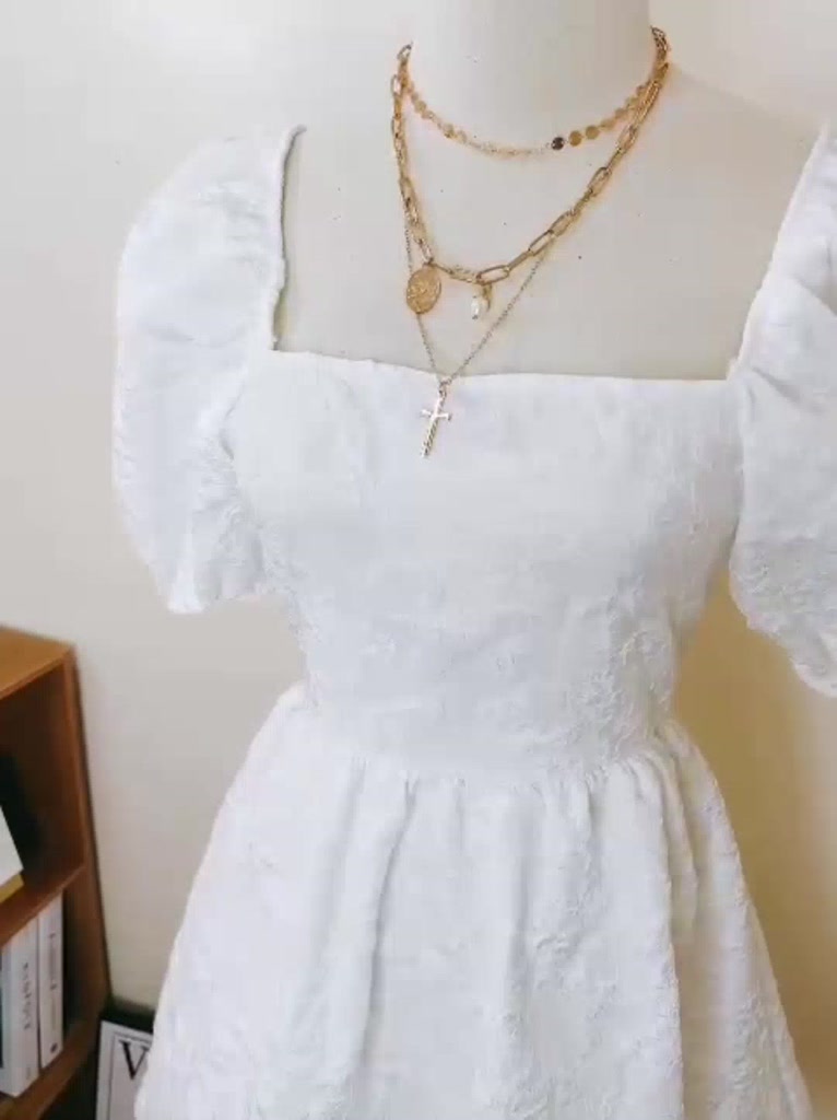 [Mã FATP17 giảm 50K đơn 200K] Váy cổ vuông tay bồng - Váy gấm thắt nơ lưng phong cách cổ điển HK Shop9720 | BigBuy360 - bigbuy360.vn