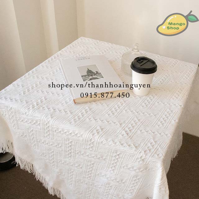 Khăn trải bàn phối ren họa tiết Bắc Âu trang nhã ( thảm trải sofa thảm picnic )