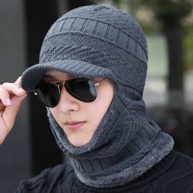 MŨ LEN LƯỠI TRAI LIỀN KHĂN CHỐNG LẠNH CHỐNG BỤI LÓT LÔNG SIÊU ẤM.