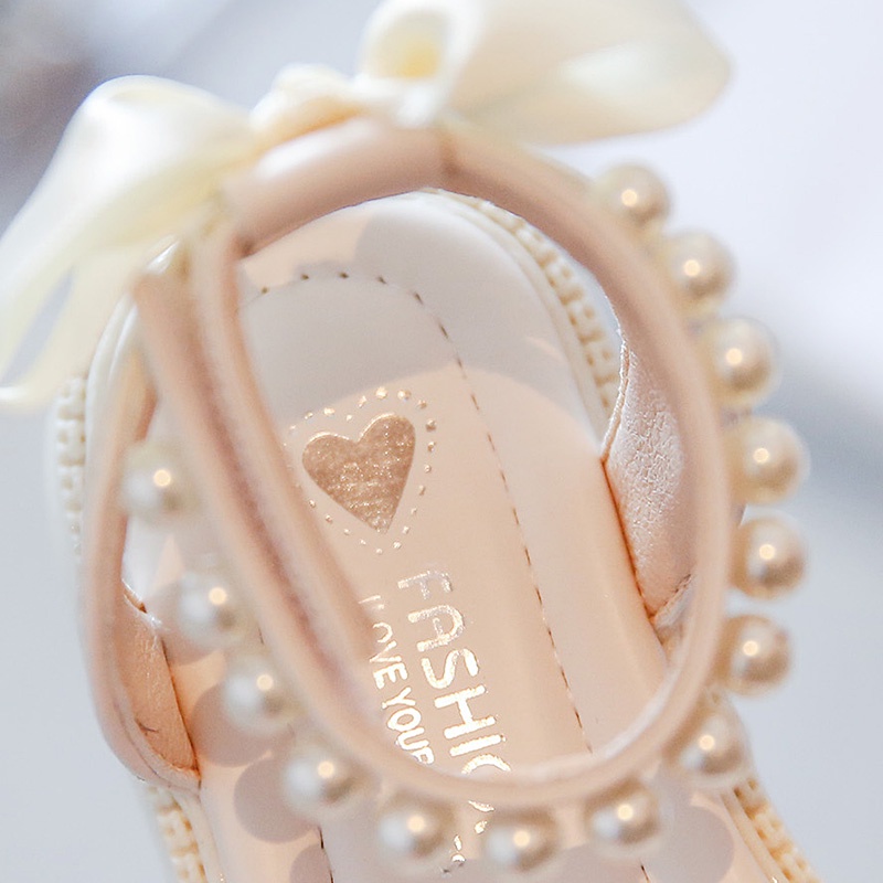 Sandal Đế Mềm Đính Nơ Và Dây Cột Ngọc Trai Thời Trang 2022 Cho Bé Gái Sandal ngọc bé gái