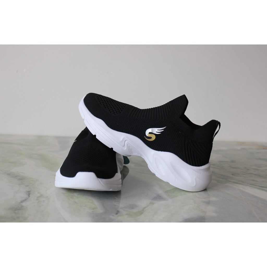 Giày thể thao nam, nữ 💖FREESHIP💖 Giày chạy bộ sneaker Sshoes-không dây, vải thun mềm nhẹ êm ái K8966-6-BLK