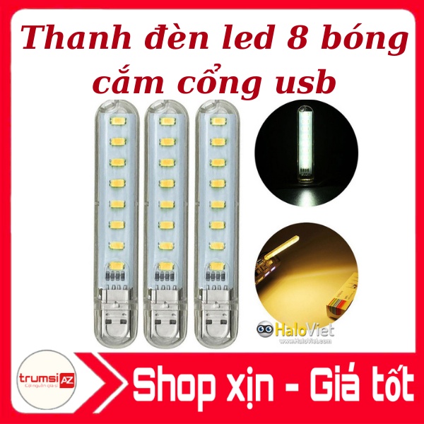 Thanh đèn led 8 bóng cắm cổng usb nhỏ gọn có thể dùng làm đèn ngủ/chiếu sáng khu vực nhỏ/đèn laptop