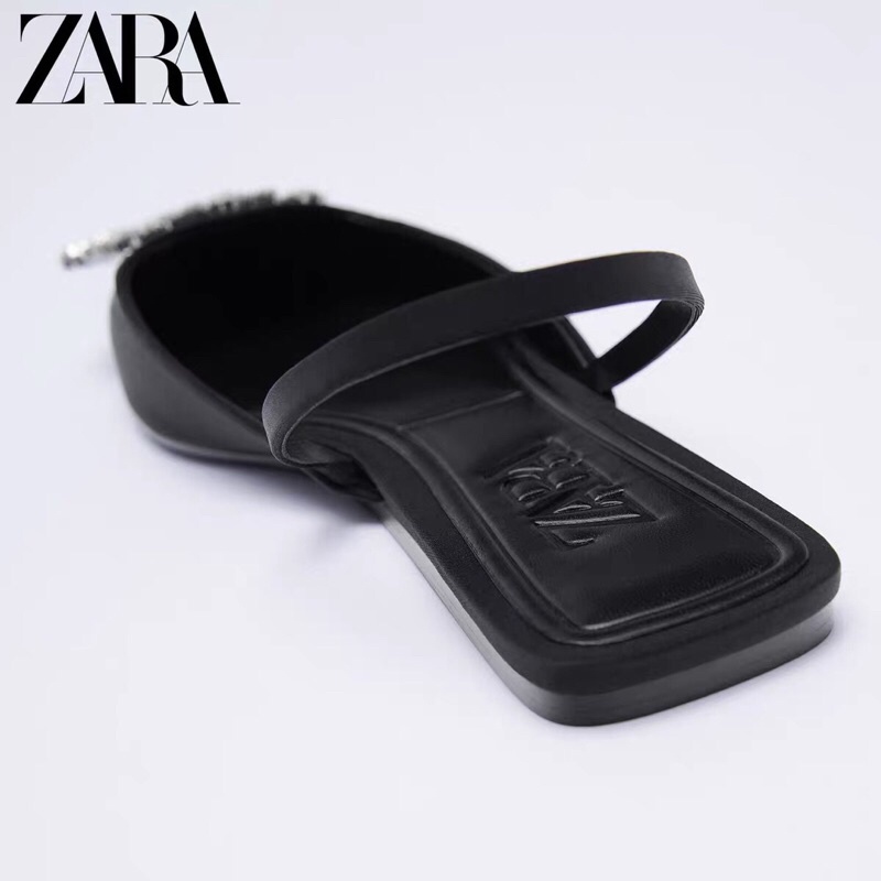 GIÀY MULE ZARA MÀU ĐEN GÓT THẤP ĐÍNH ĐÁ LẤP LÁNH