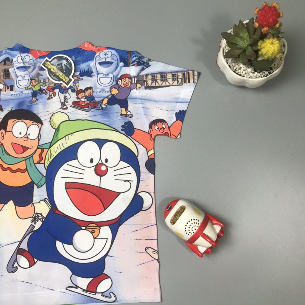 Đồ bộ tay ngắn thun Thái mèo máy Doraemon tuyết cho bé trai size 10kg - 40kg