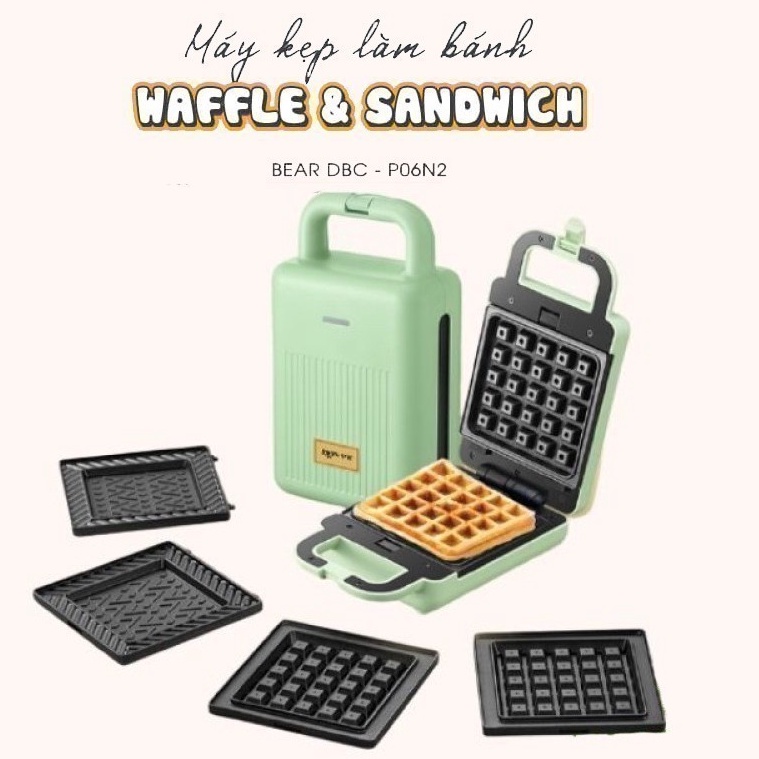 Máy kẹp nướng bánh mỳ sandwich - Bánh Waffle 2 IN 1 chính hãng Bear DBC-P06N2