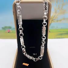 Dây chuyền nam ống trúc / Vòng cổ nam khắc hoa văn mạ bạc Thái S925 tinh tế