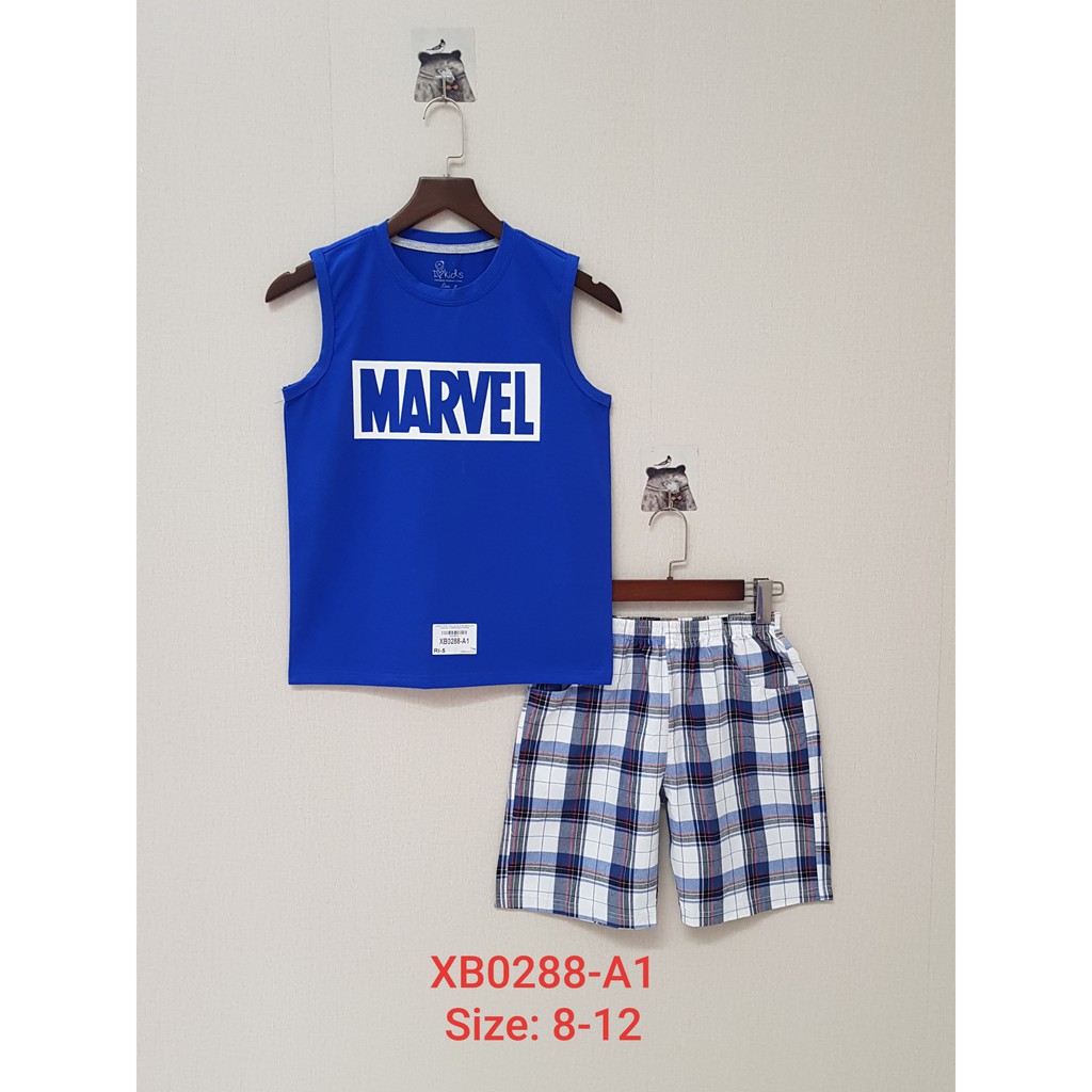 XB0288-A1 - Bộ cotton sát nách, bé trai, in chữ , màu xanh coban size to 8t-12t - hàng Made in Vietnam