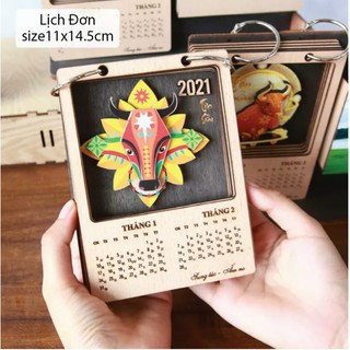 Lịch để bàn 2021 chất liệu gỗ, họa tiết con trâu