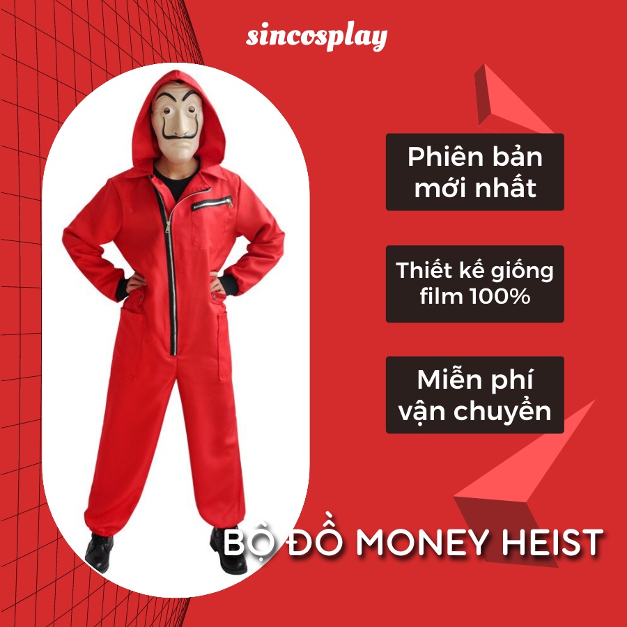 Bộ đồ Money Heist cosplay Halloween phiên bản mới, thiết kế giống phim 100% đủ size người lớn và trẻ em