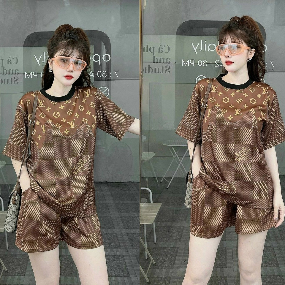 Đồ bộ thun lạnh form rộng họa tiết in 3D màu nâu