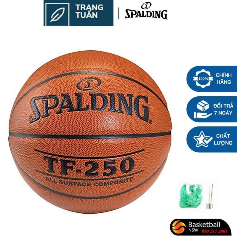[ Chính hãng] Bóng rổ Spalding TF 250 All Surface- Indoor/Outdoor- size 6,7 + Kim bơm bóng và túi lưới đựng bóng