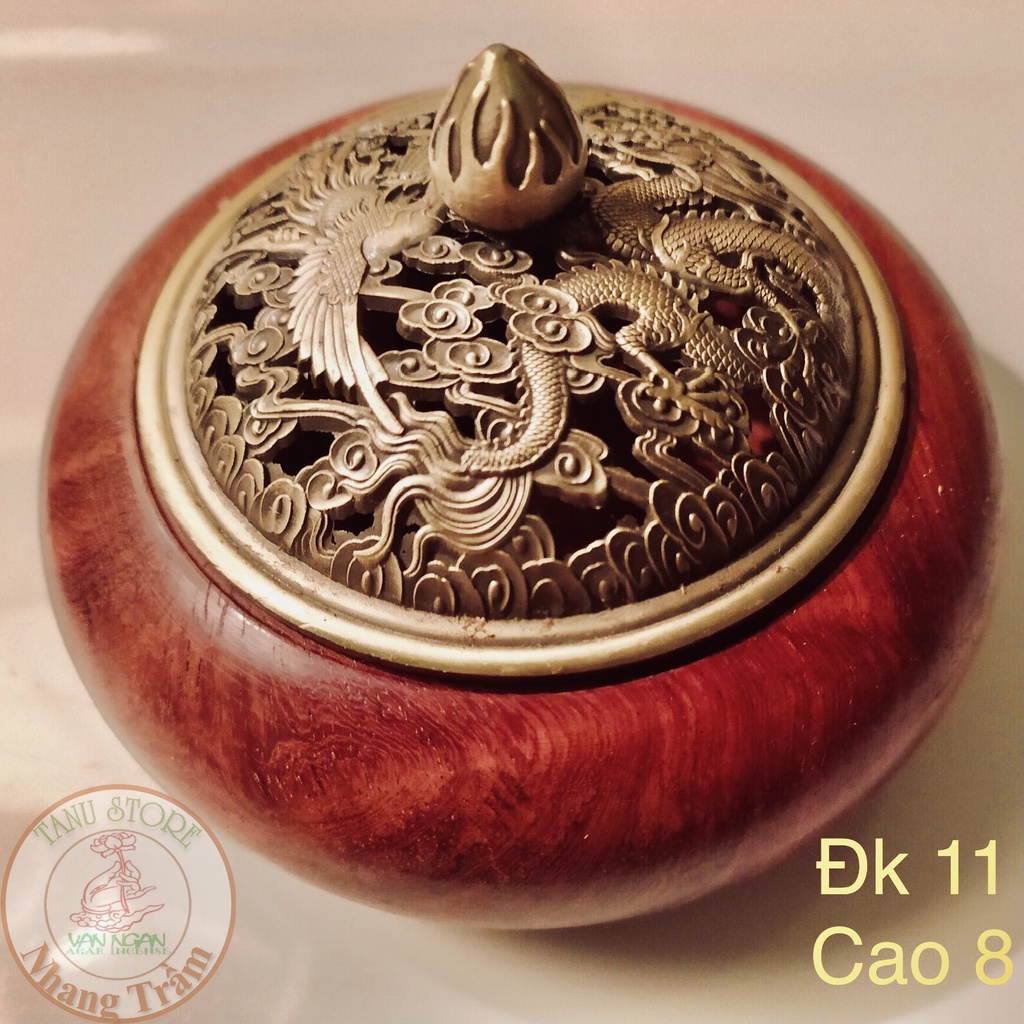 HỦ TRÒN XÔNG NHANG TRẦM BẰNG GỖ HƯƠNG MẪU LỚN , NẮP ĐỒNG CAO CẤP- DÙNG XÔNG NHANG XÔNG BỘT TIỆN LỢI AN TOÀN - TANUSTORE